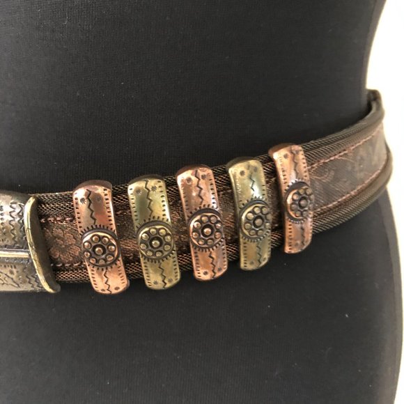 CACHE Dark Leather Bronze embroidery Multi Color METAL HARDWARE 1 1/4\